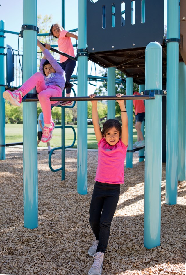 children playing on monkey bars