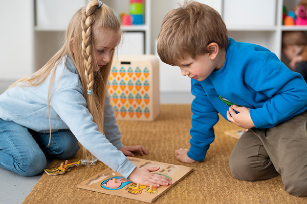 Children playing a game and making friends