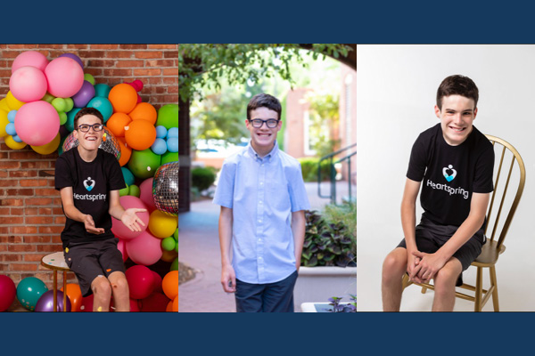 Collage of three photos of a Heartspring student