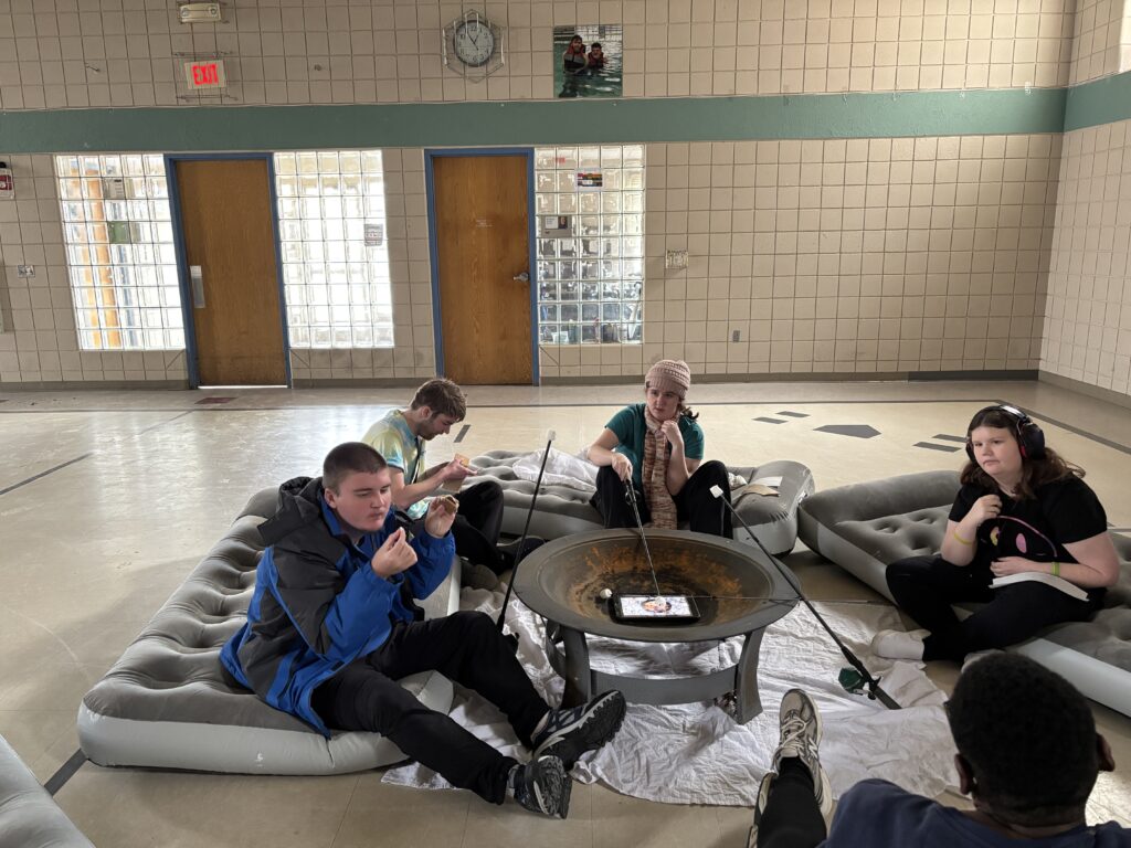 Heartspring students enjoy an adaptive campfire activity in their adapted physical education class.