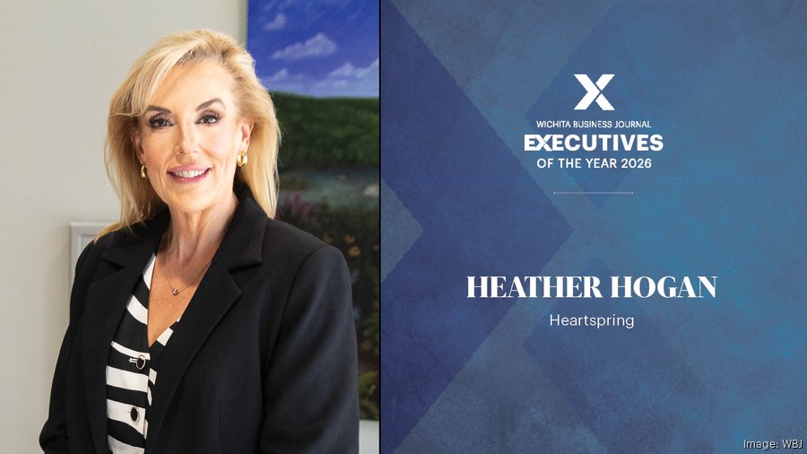 Graphic with "Wichita Business Journal Executive of the Year Heather Hogan" with Heather smiling in a picture beside the text.
