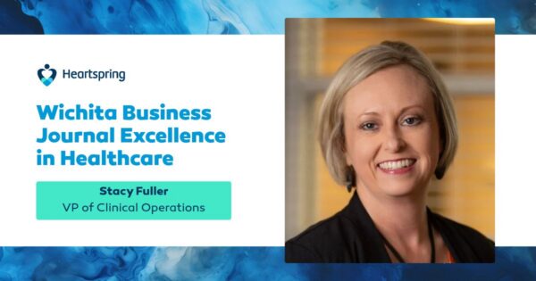 Stacy Fuller portrait with "Wichita Business Journal Excellence in Healthcare" text.